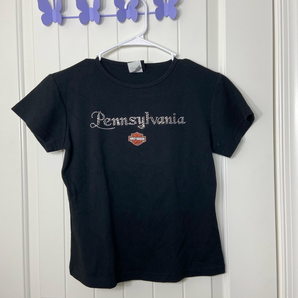 EUC Harley Davidson motorcycles women’s black Pennsylvania‎ jewel logo tshirt L